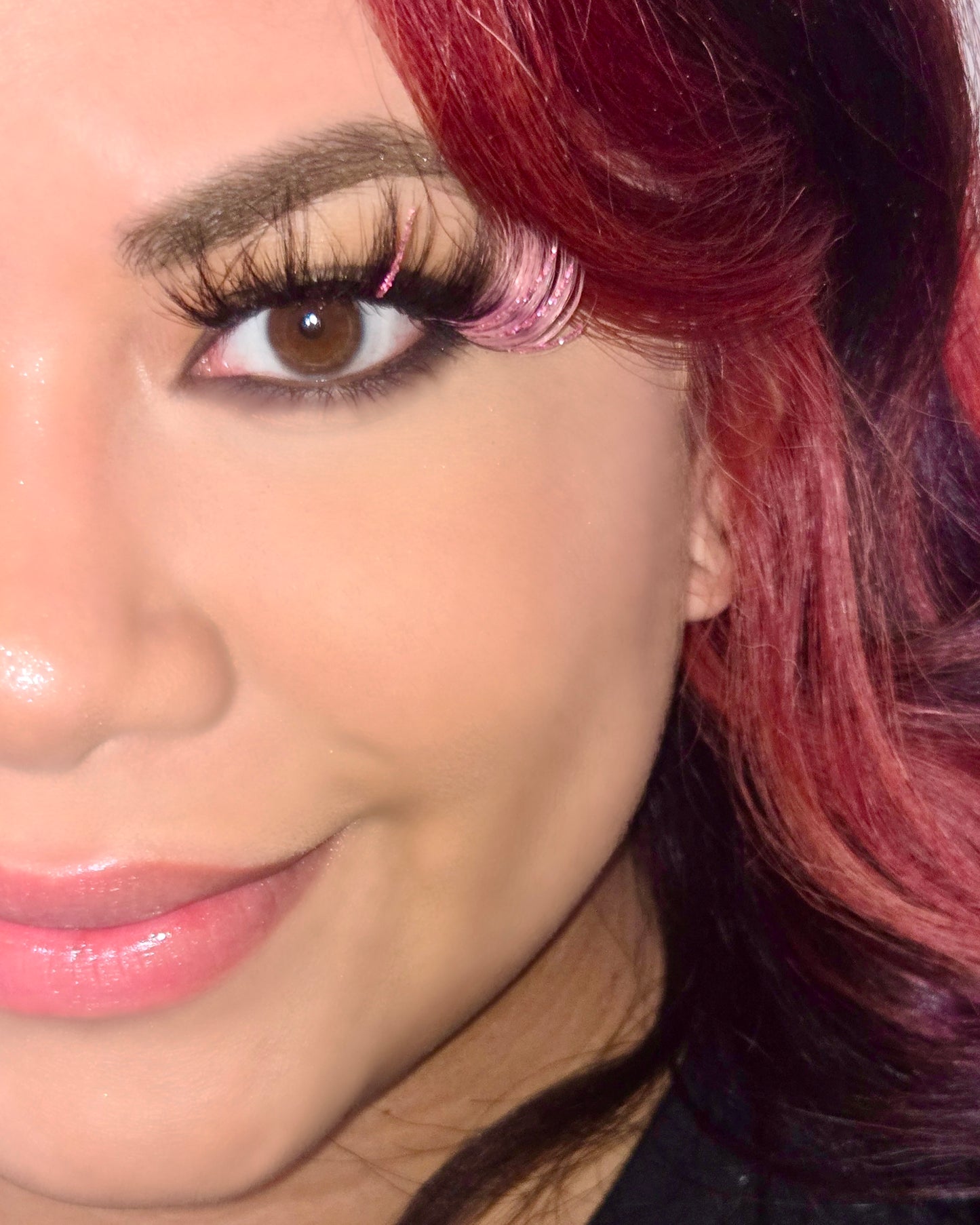 Strip lashes in style “Baddielicious” | 20mm Mink Lashes | Pink Glitter Lashes