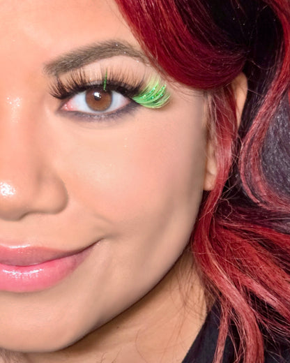 Strip lashes in style “Bobcat” | 20mm Mink Lashes | Green Glitter Lashes