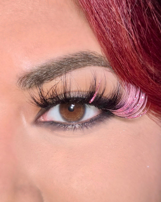 Strip lashes in style “Baddielicious” | 20mm Mink Lashes | Pink Glitter Lashes